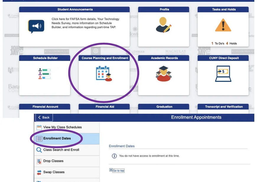 enrollment date and time in cunyfirst