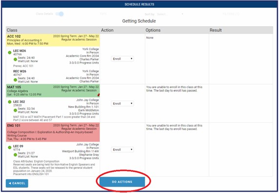 Schedule Builder screenshot do actions